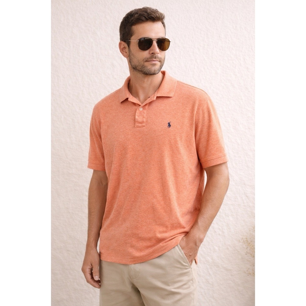 Ralph‎ Lauren Polo Mens Medium Coral Orange Shirt Classic Fit Pony Logo Casual